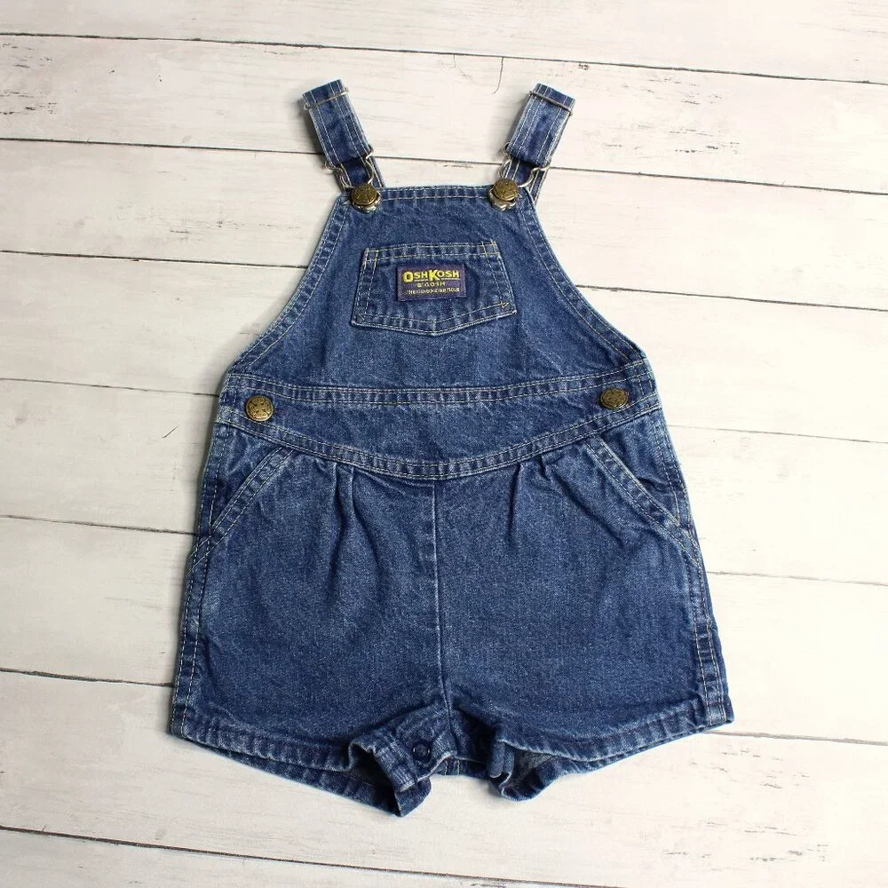 Oshkosh B'gosh Vestbak Denim Bib Overalls Shorts Baby Girl's Size 24 Months USA